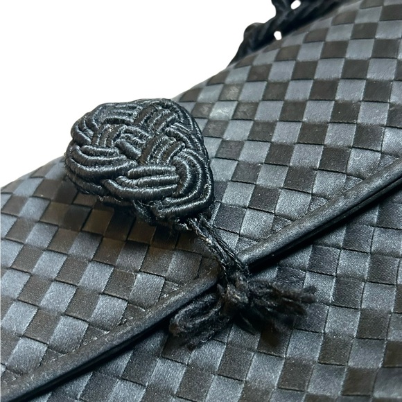 Bottega Veneta Black Satin Evening Handbag Intrecciato Crossbody Clutch Bag
